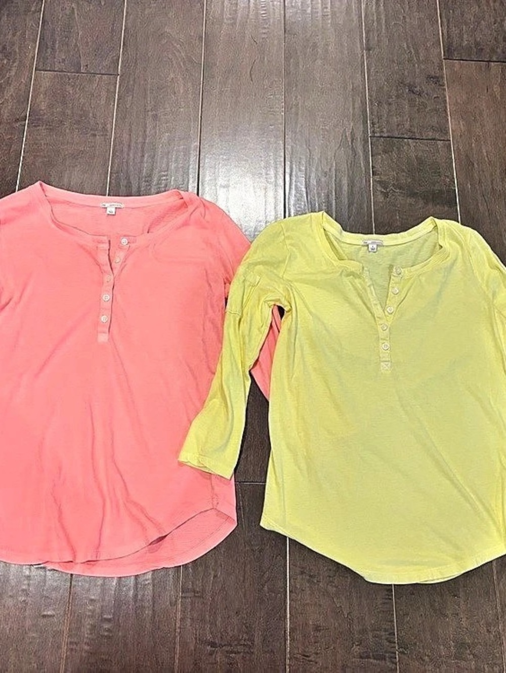 Gap 3/4 Sleeve Henley Tops Peach & Yellow Small